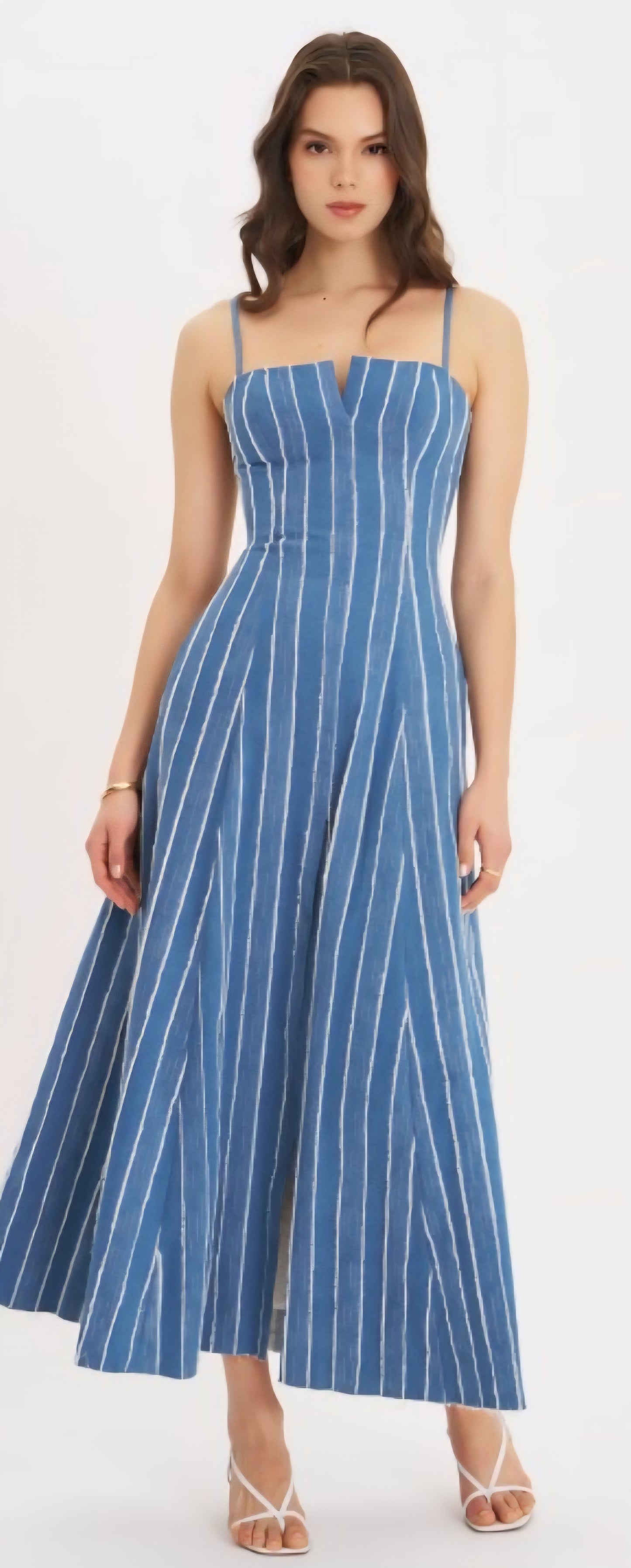 MISS CIRCLE ABYGAIL STRIPED COTTON DENIM MAXI DRESS
