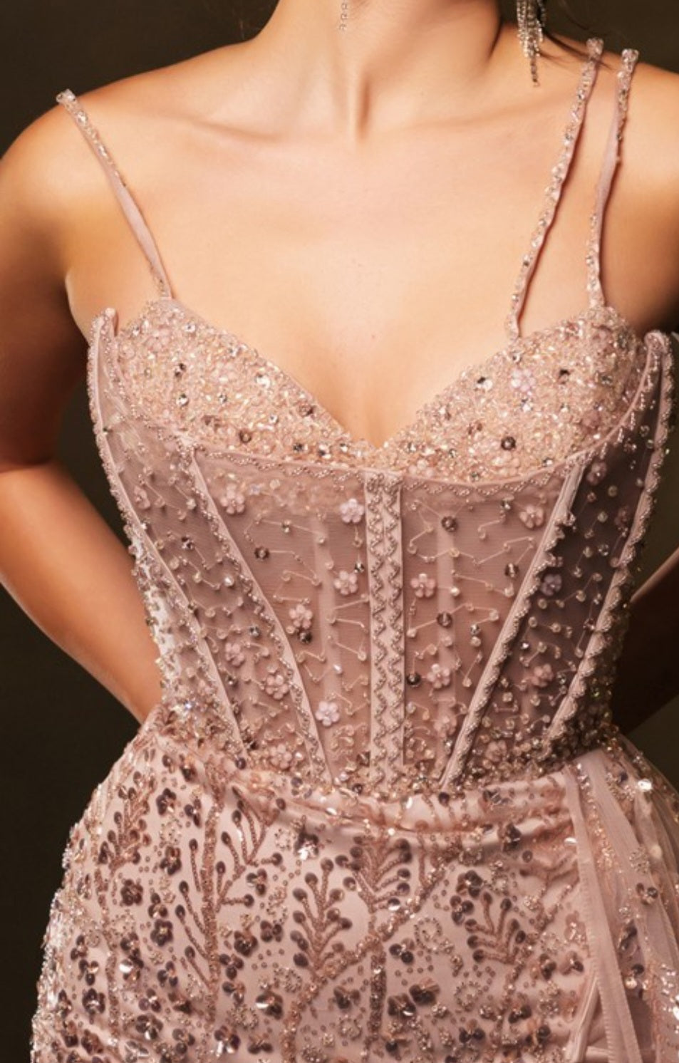 SLEEVELESS BEADED DRAPE SHEATH GOWN