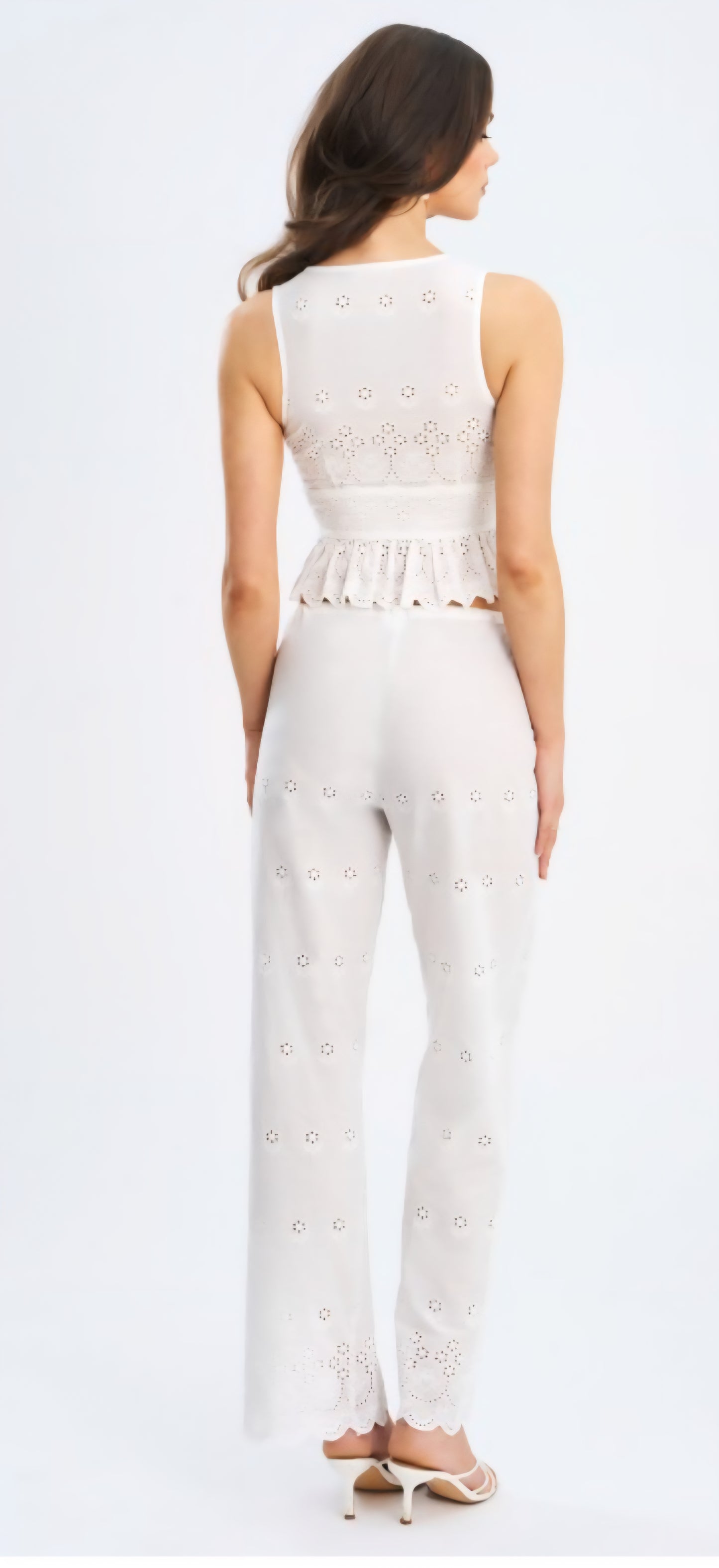 MISS CIRCLE RAINA COTTON EYELET STRAIGHT LEG PANTS