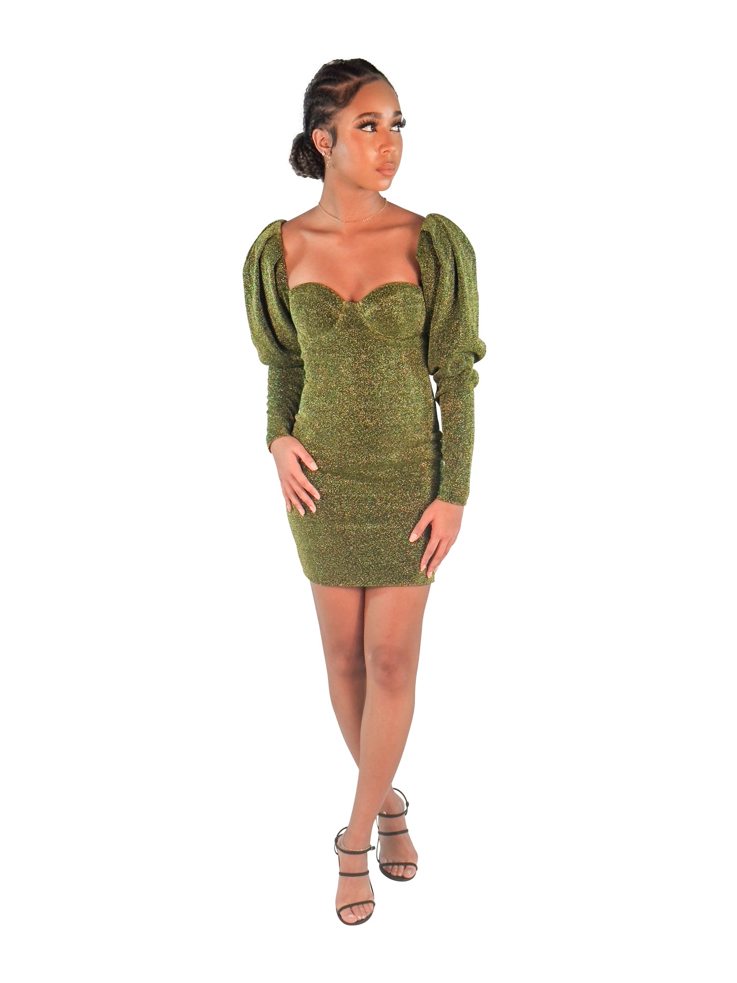 MISS CIRCLE VERINA METALLIC PUFF SHOULDER MINI DRESS