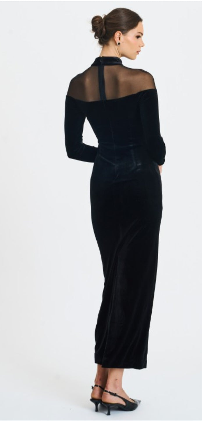 MISS CIRCLE BLAIR SHEER MOCK NECK MAXI DRESS
