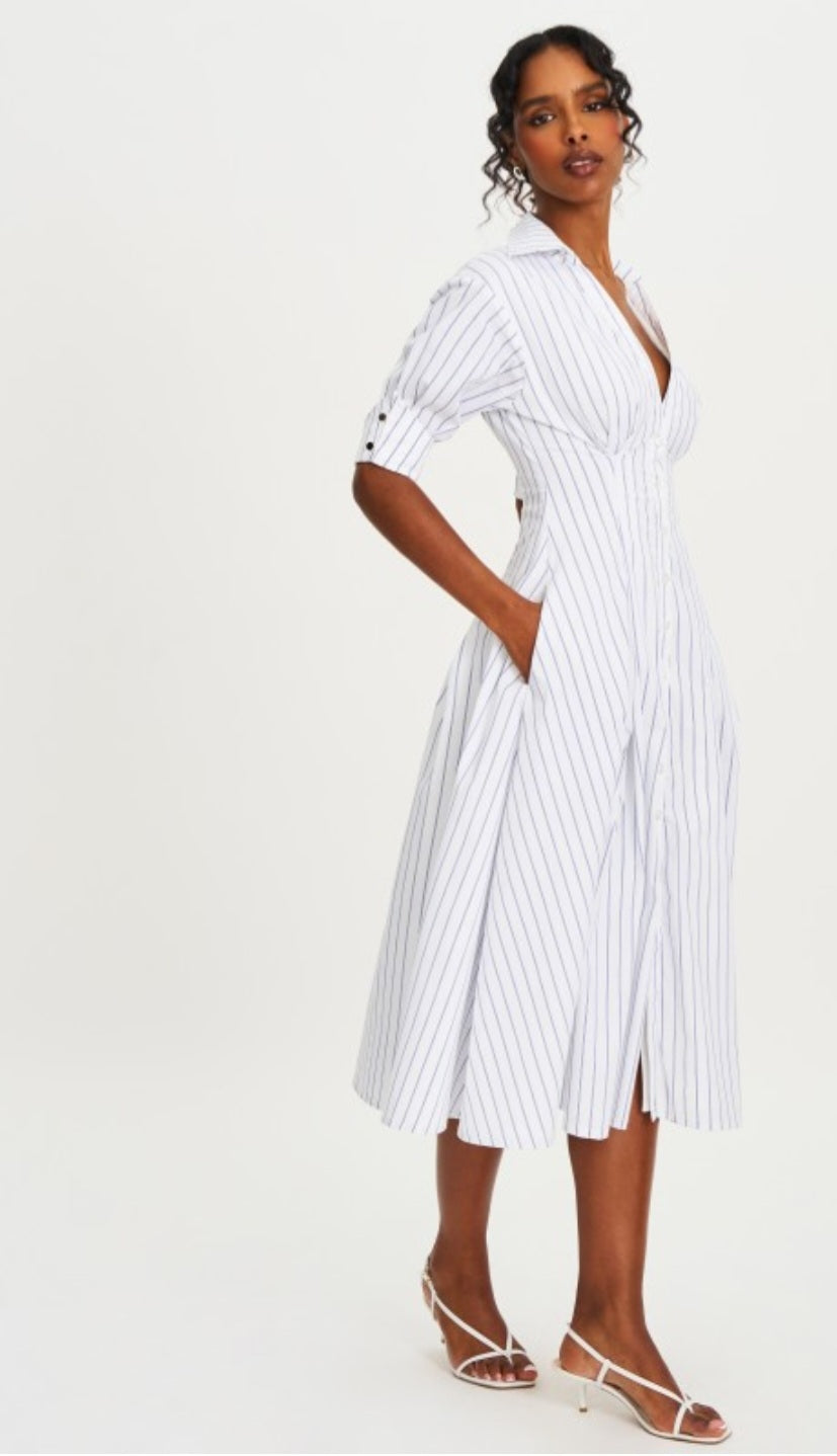 MISS CIRCLE PALINA STRIPPED SHORT SLEEVE SHIRT DRESS