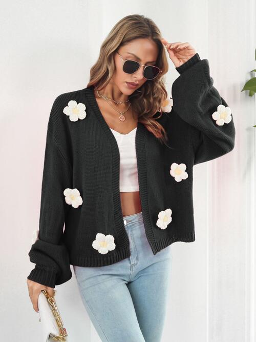 FLORAL OPEN FRONT LONG SLEEVE CARDIGAN