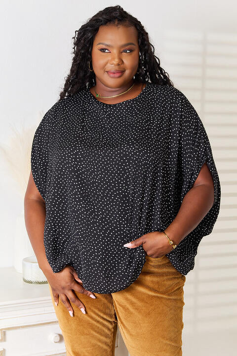DOUBLE TAKE PRINTED DOLMAN SLEEVE ROUND NECK BLOUSE