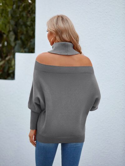 OFF THE SHOULDER TURTLENECK BATWING SLEEVE SWEATER