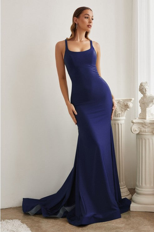 SLEEVELESS MERMAID GOWN WITH LACE UP BACK