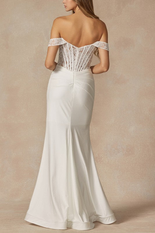 LACE OFF THE SHOULDER CORSET GOWN