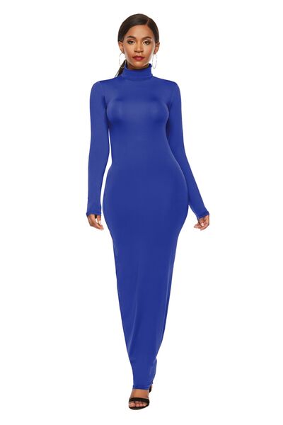MOCK NECK LONG SLEEVE MAXI SLIM DRESS