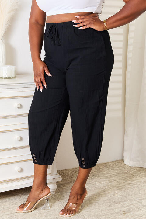 DOUBLE TAKE DECORATIVE BUTTON CROPPED PANTS