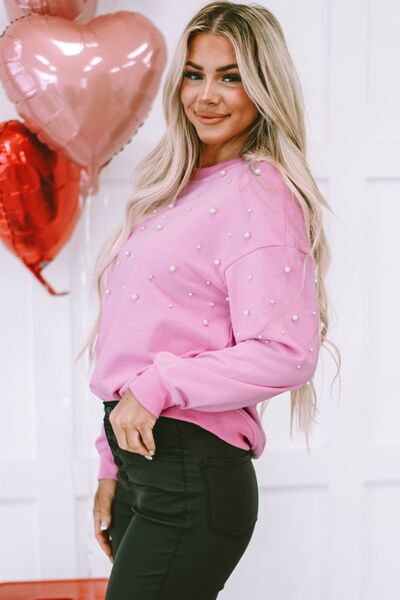 PEARL ROUND NECK DROPPED SHOULDER SWEATSHIRT