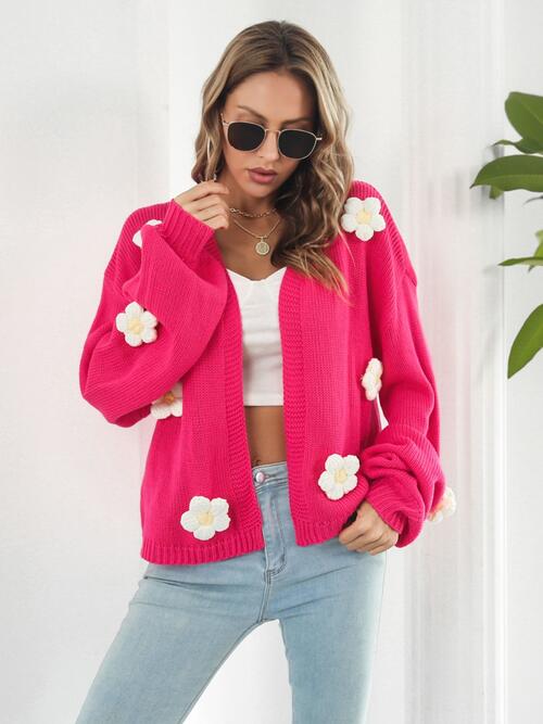 FLORAL OPEN FRONT LONG SLEEVE CARDIGAN