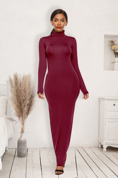 MOCK NECK LONG SLEEVE MAXI SLIM DRESS