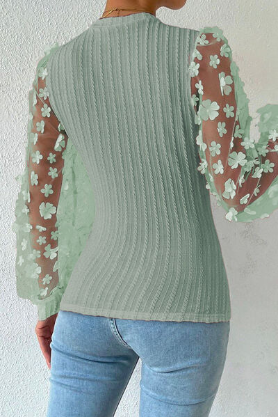 DOUBLE TAKE TEXTURED APPLIQUE LONG SLEEVE BLOUSE