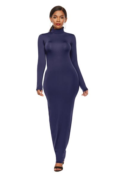 MOCK NECK LONG SLEEVE MAXI SLIM DRESS
