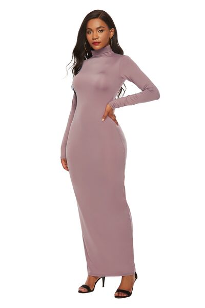 MOCK NECK LONG SLEEVE MAXI SLIM DRESS