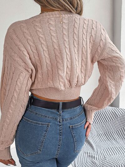 TWISTED CABLE KNIT V NECK SWEATER