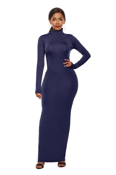 MOCK NECK LONG SLEEVE MAXI SLIM DRESS