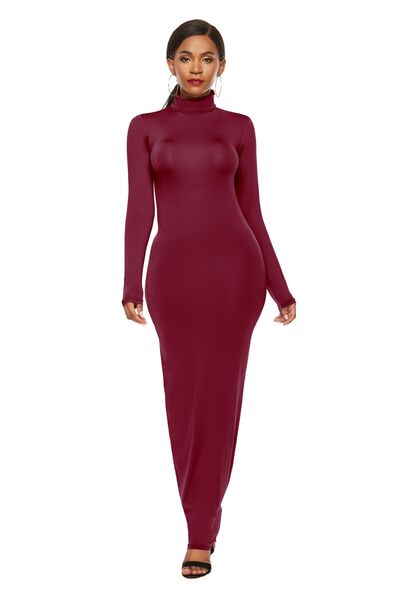 MOCK NECK LONG SLEEVE MAXI SLIM DRESS