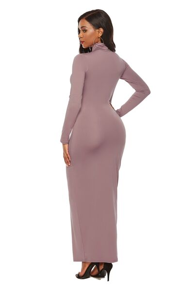 MOCK NECK LONG SLEEVE MAXI SLIM DRESS