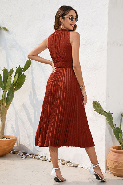 SWISS DOT TIE NECK SLEEVELESS DRESS