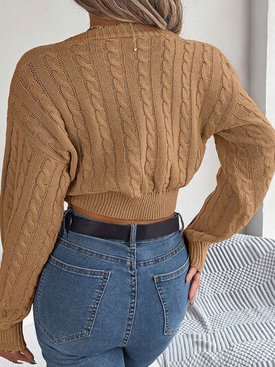 TWISTED CABLE KNIT V NECK SWEATER