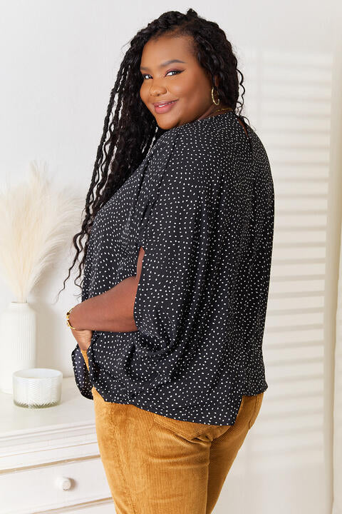 DOUBLE TAKE PRINTED DOLMAN SLEEVE ROUND NECK BLOUSE