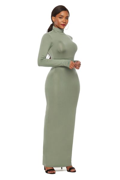 MOCK NECK LONG SLEEVE MAXI SLIM DRESS