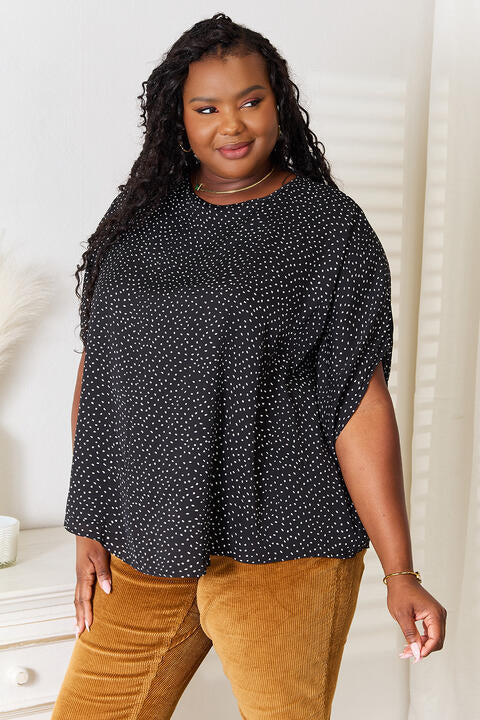 DOUBLE TAKE PRINTED DOLMAN SLEEVE ROUND NECK BLOUSE