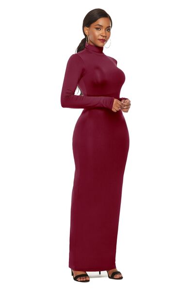 MOCK NECK LONG SLEEVE MAXI SLIM DRESS