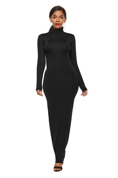 MOCK NECK LONG SLEEVE MAXI SLIM DRESS