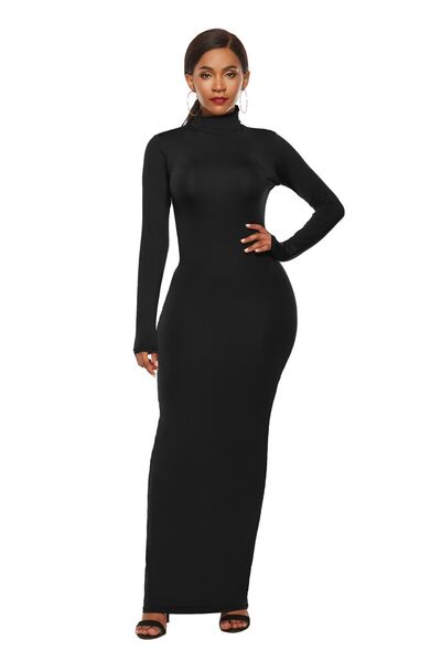 MOCK NECK LONG SLEEVE MAXI SLIM DRESS
