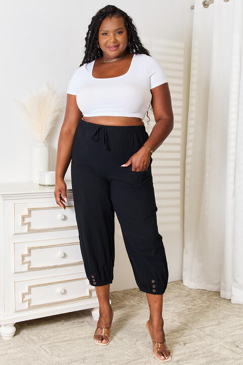 DOUBLE TAKE DECORATIVE BUTTON CROPPED PANTS