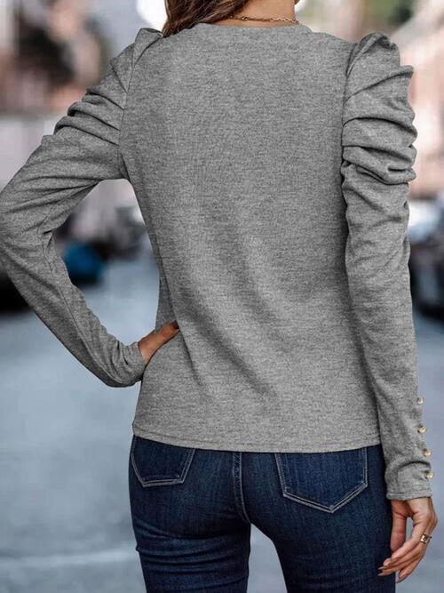 ROUND NECK PUFF SLEEVE BLOUSE