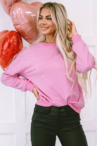 PEARL ROUND NECK DROPPED SHOULDER SWEATSHIRT