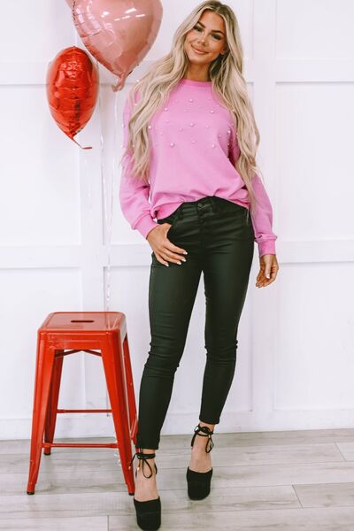 PEARL ROUND NECK DROPPED SHOULDER SWEATSHIRT