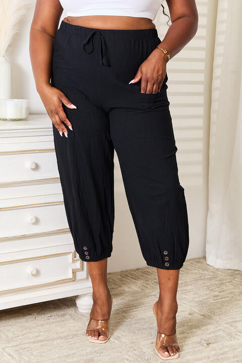 DOUBLE TAKE DECORATIVE BUTTON CROPPED PANTS