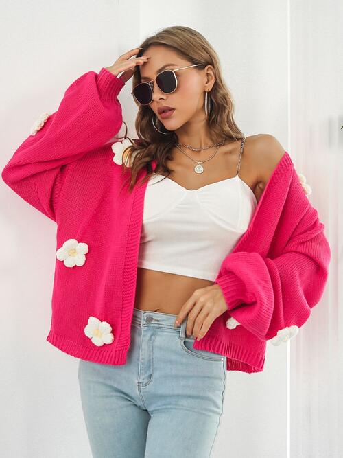 FLORAL OPEN FRONT LONG SLEEVE CARDIGAN