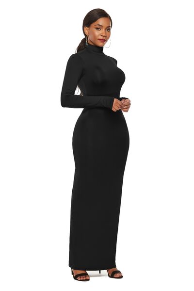 MOCK NECK LONG SLEEVE MAXI SLIM DRESS