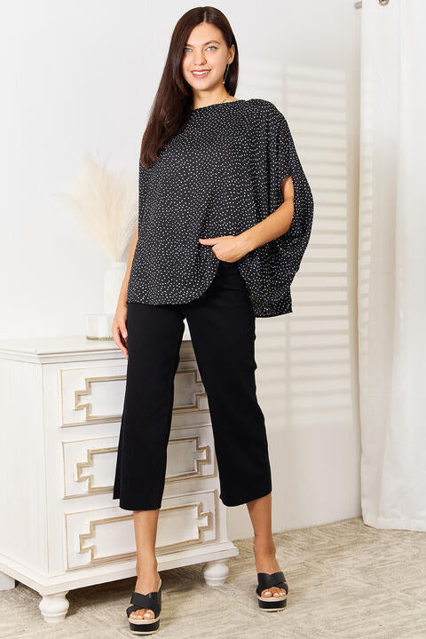 DOUBLE TAKE PRINTED DOLMAN SLEEVE ROUND NECK BLOUSE