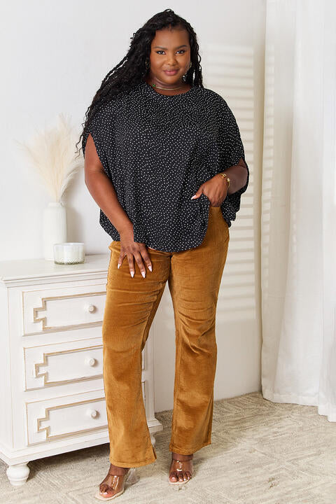 DOUBLE TAKE PRINTED DOLMAN SLEEVE ROUND NECK BLOUSE