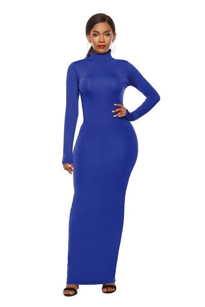 MOCK NECK LONG SLEEVE MAXI SLIM DRESS