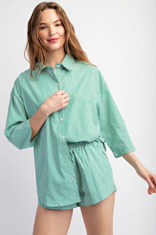 SOFT WOVEN STRIPED OVERSIZE SHIRT AND SHORTS SET