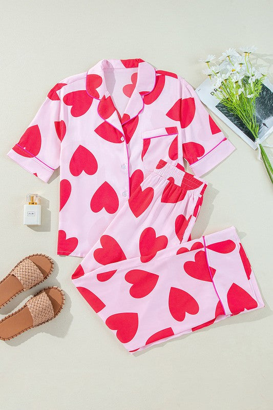 PINK CLASSIC HEART VALENTINES PAJAMAS SET