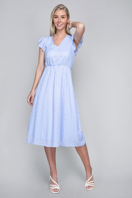 SHORT SLEEVE EMBROIDERED EYELET MIDI DRESS