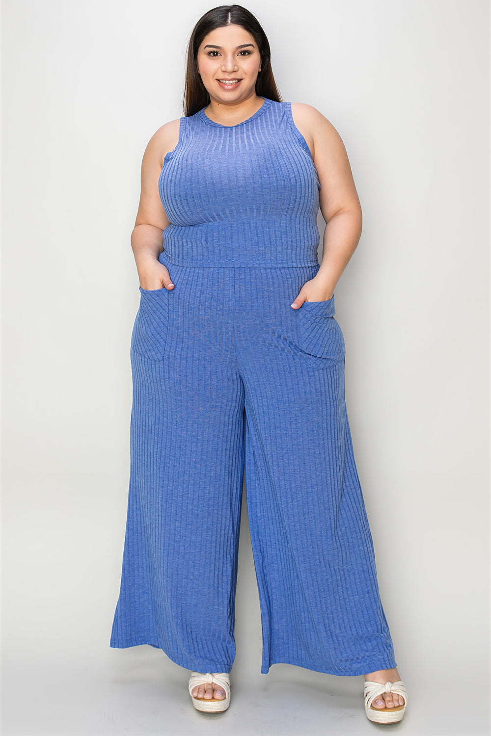 BASIC BAE RIBBED TANK AND WIDE LEG PANTS SET