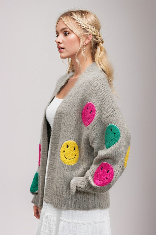 THE FUZZY SMILE LONG BELL SLEEVE KNIT CARIGAN