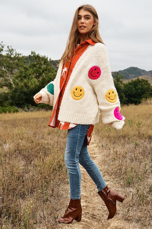 THE FUZZY SMILE LONG BELL SLEEVE KNIT CARIGAN