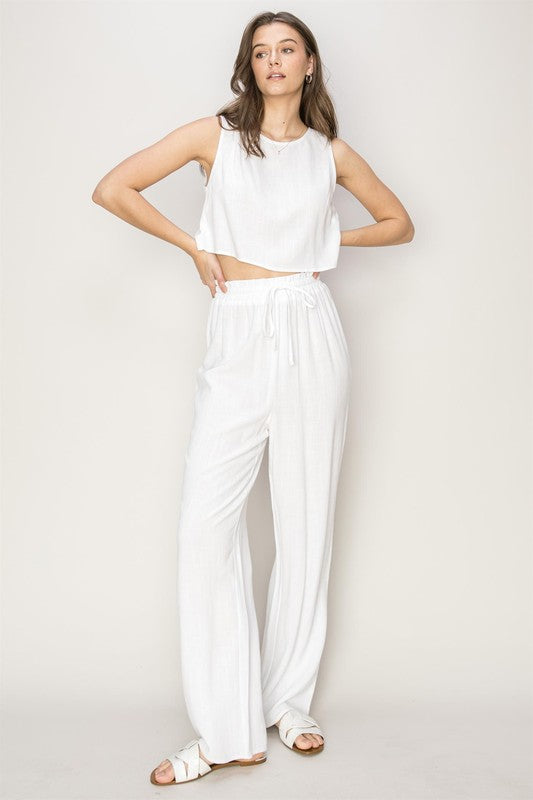 LINEN BLENDED CROP TOP AND PANTS SET