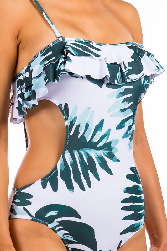 ONE SHOULDER ONE PIECE RUFFLE SWIMSUIT