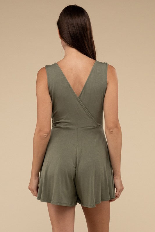 SURPLICE NECKLINE SLEEVELESS ROMPER